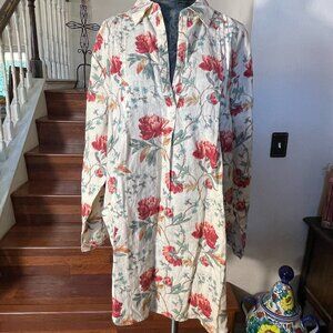 Peruvian Connection Women s XL Savannah Tunic Linen Pearl Floral V-neck Collared